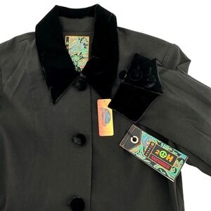 2OH Threads Black Velvet Trimmed Button Front Jacket Blazer Womens Large NEW!